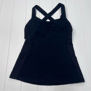 Black Cross-Back Tank Top Lululemon Ribbed Sides Built in Bra